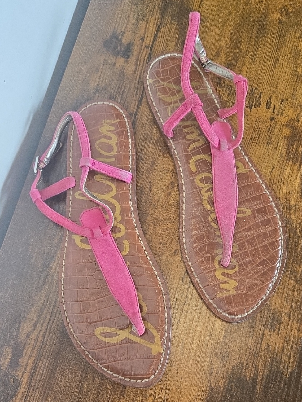 Sam Edelman Pink T-Strap Sandals with Ankle Buckle